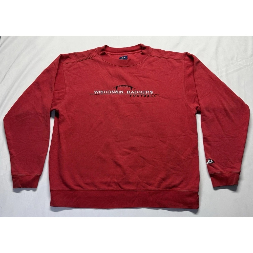 Wisconsin Badgers Football crewneck pro player Sweatshirt Red Mens Large
